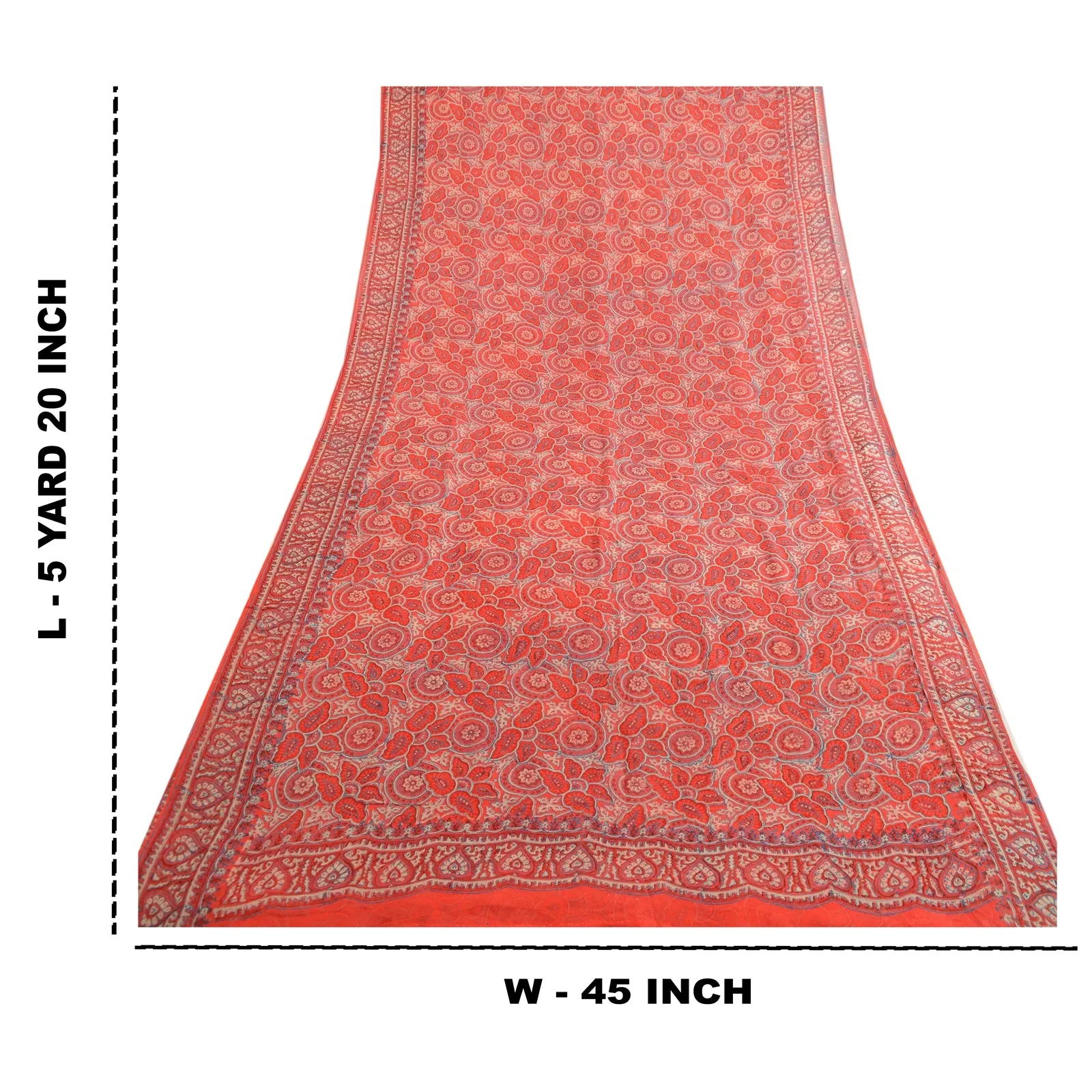 Sanskriti Vintage Sarees From India Orange Pure Silk Printed Sari Craft Fabric