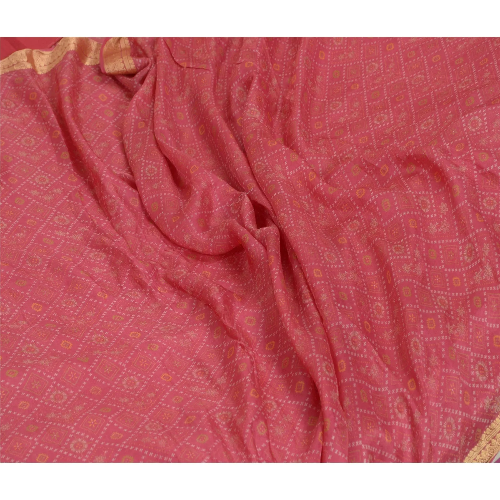 Sanskriti Vintage Sarees From India Pink Pure Silk Printed Sari 5yd Craft Fabric