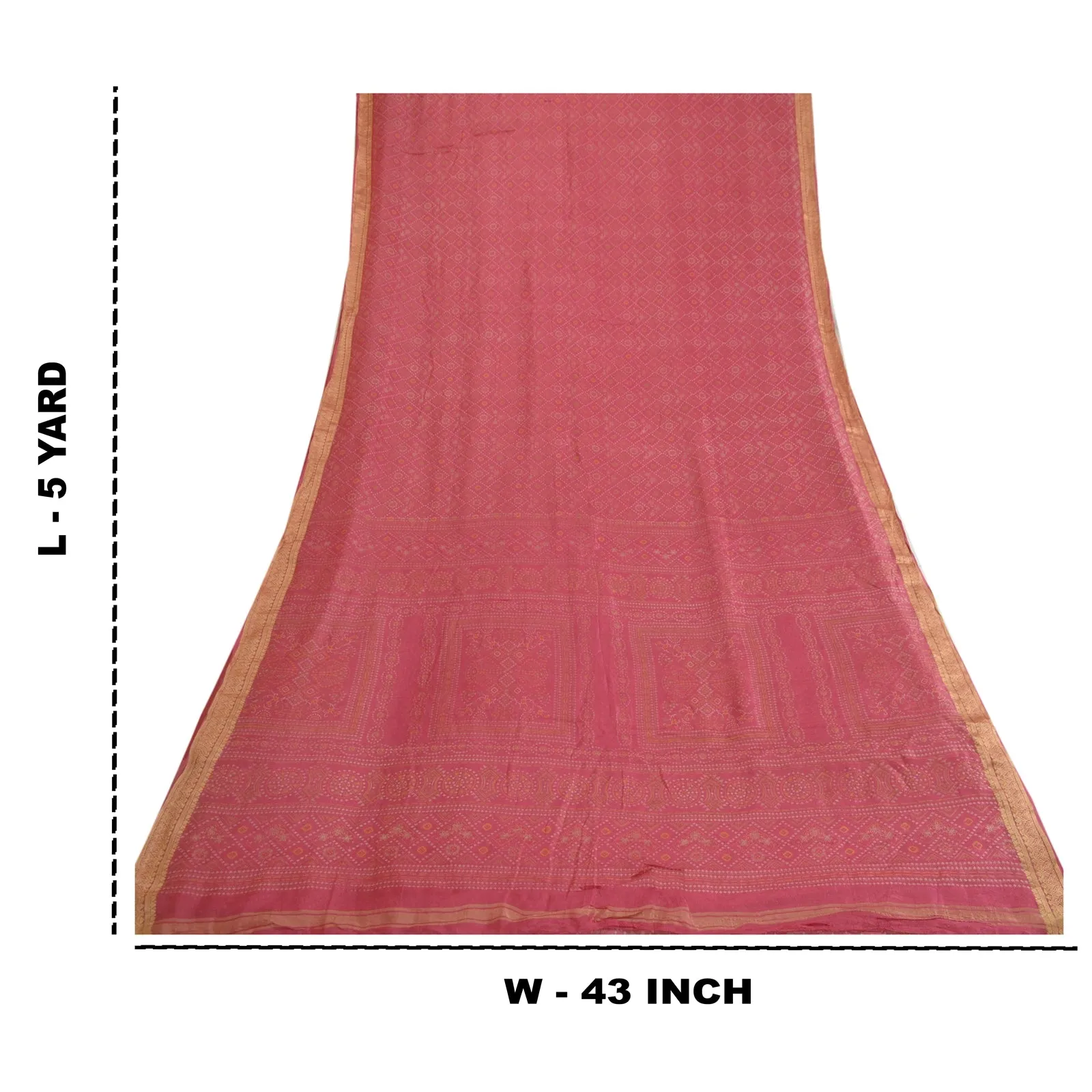 Sanskriti Vintage Sarees From India Pink Pure Silk Printed Sari 5yd Craft Fabric