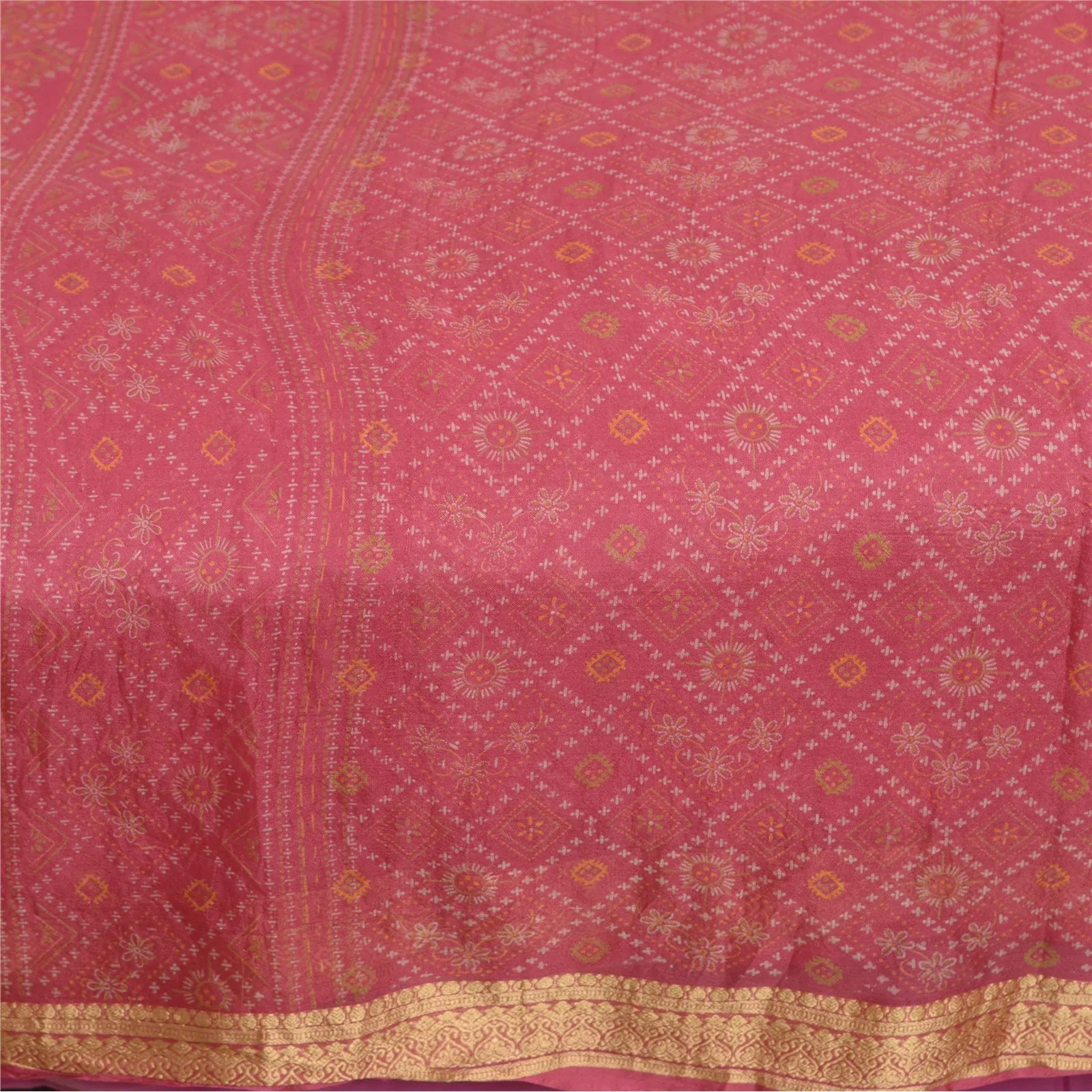 Sanskriti Vintage Sarees From India Pink Pure Silk Printed Sari 5yd Craft Fabric