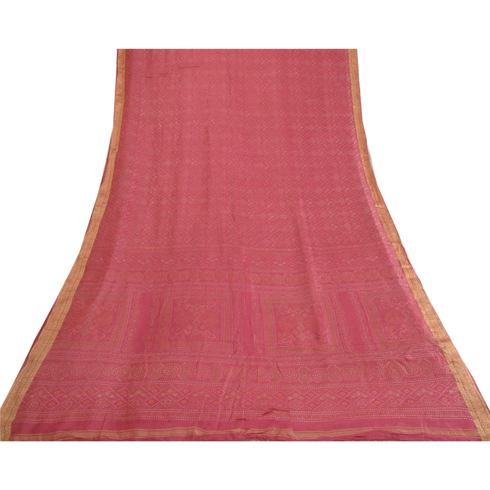 Sanskriti Vintage Sarees From India Pink Pure Silk Printed Sari 5yd Craft Fabric