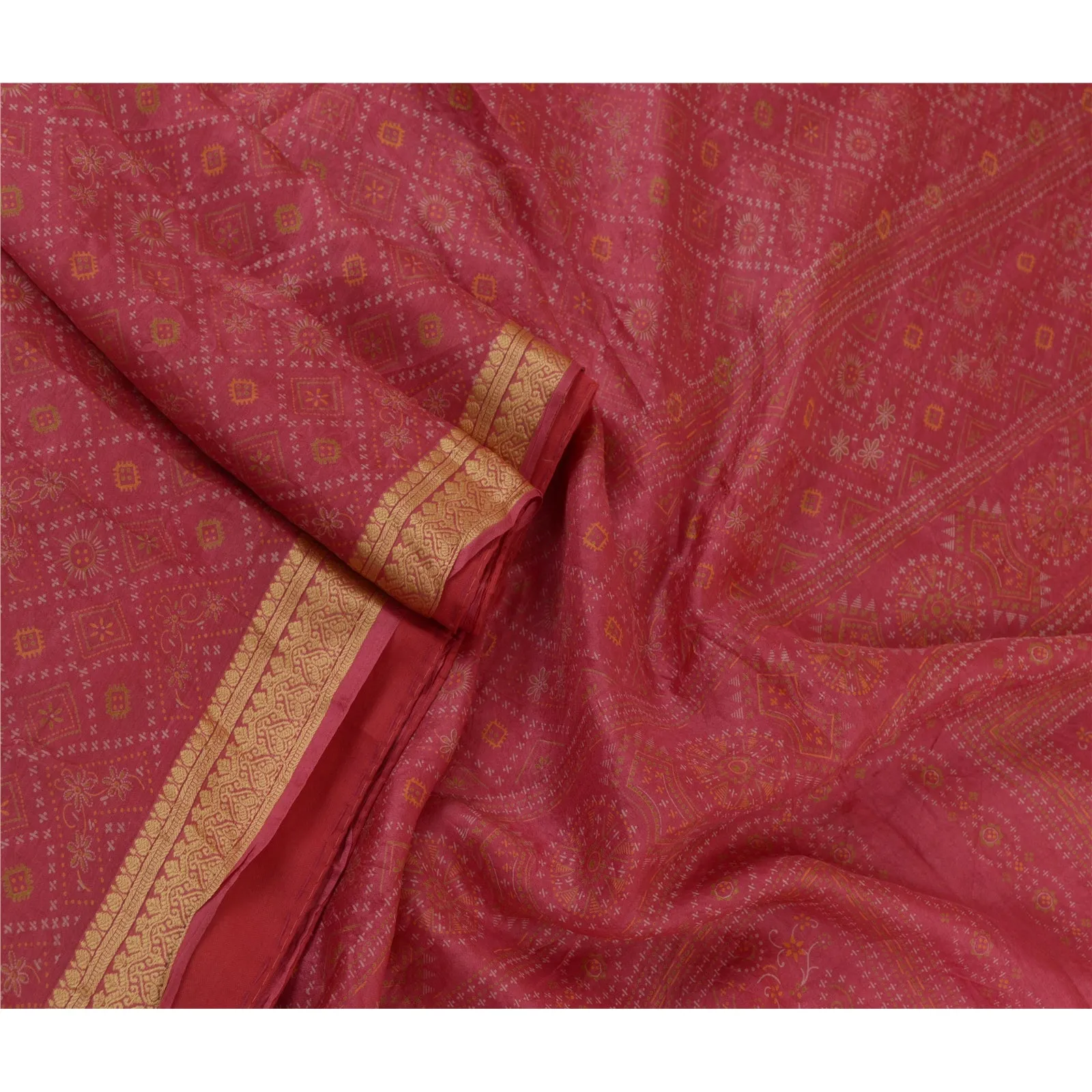 Sanskriti Vintage Sarees From India Pink Pure Silk Printed Sari 5yd Craft Fabric