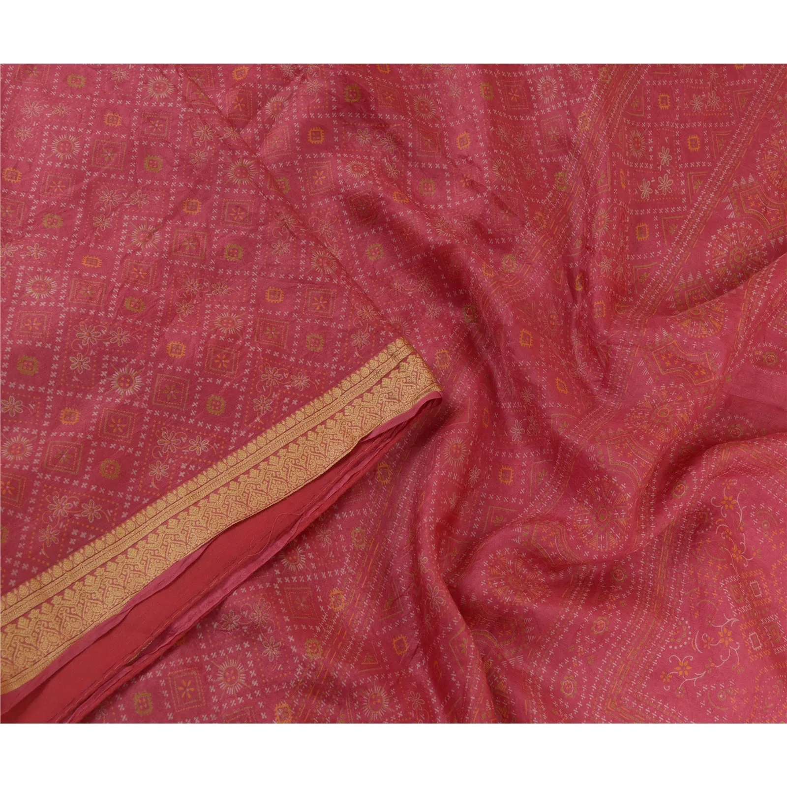 Sanskriti Vintage Sarees From India Pink Pure Silk Printed Sari 5yd Craft Fabric