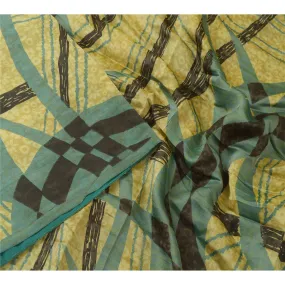 Sanskriti Vintage Sarees Green 100% Pure Silk Abstract Printed Sari Craft Fabric