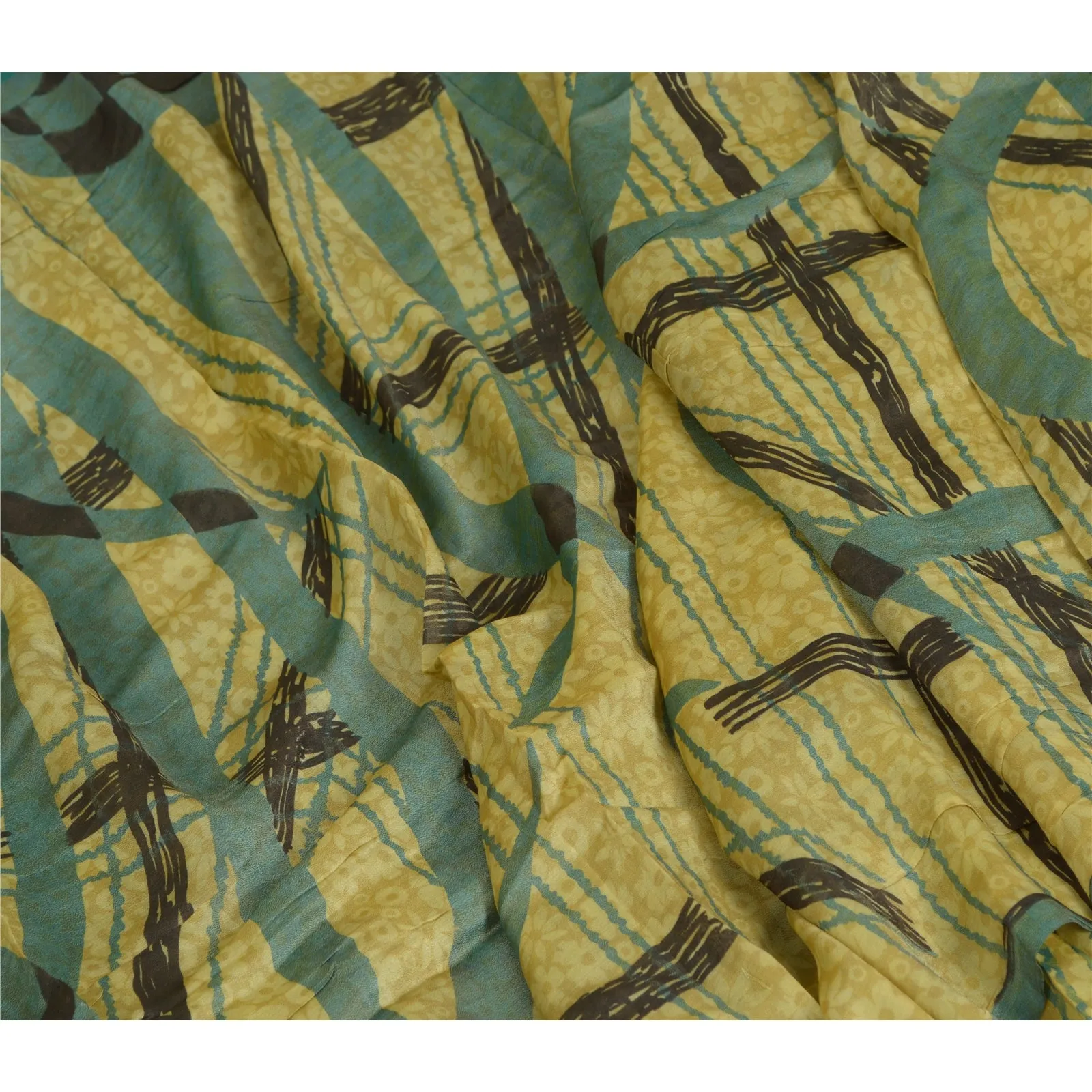 Sanskriti Vintage Sarees Green 100% Pure Silk Abstract Printed Sari Craft Fabric