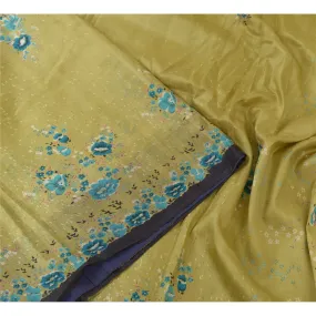 Sanskriti Vintage Sarees Green 100% Pure Silk Printed Sari Soft 5yd Craft Fabric