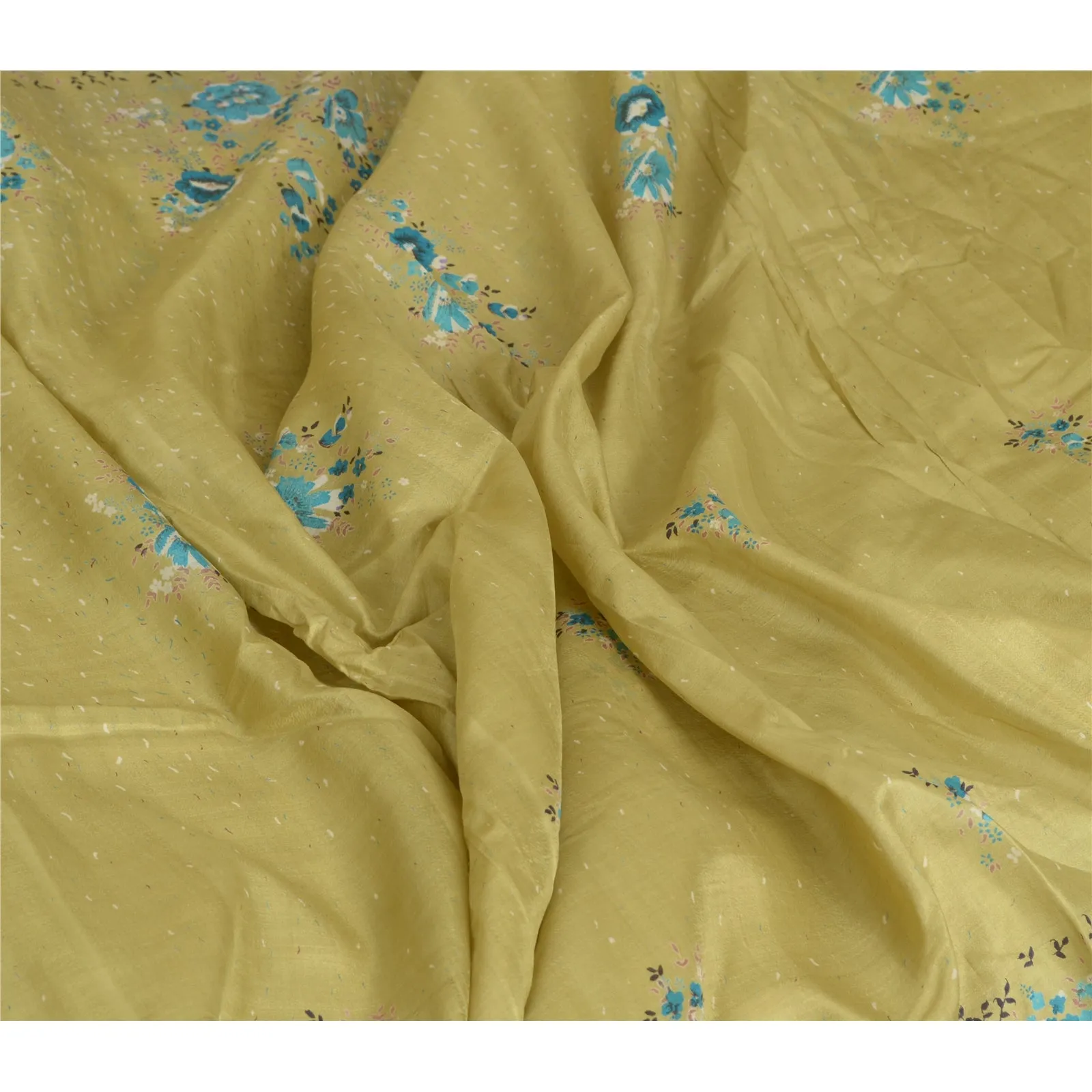 Sanskriti Vintage Sarees Green 100% Pure Silk Printed Sari Soft 5yd Craft Fabric