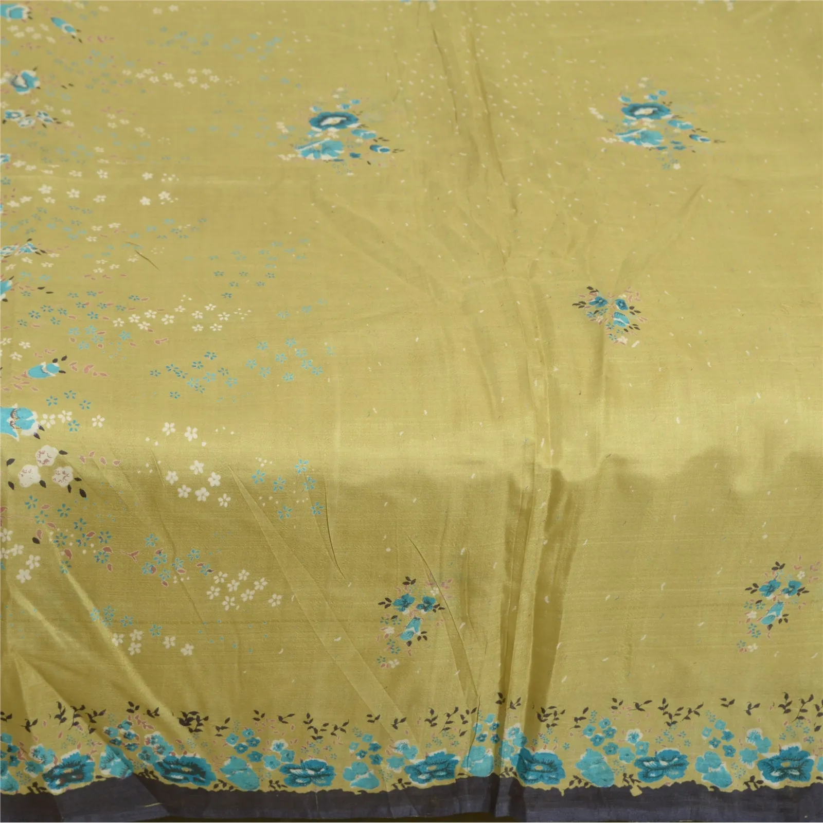 Sanskriti Vintage Sarees Green 100% Pure Silk Printed Sari Soft 5yd Craft Fabric