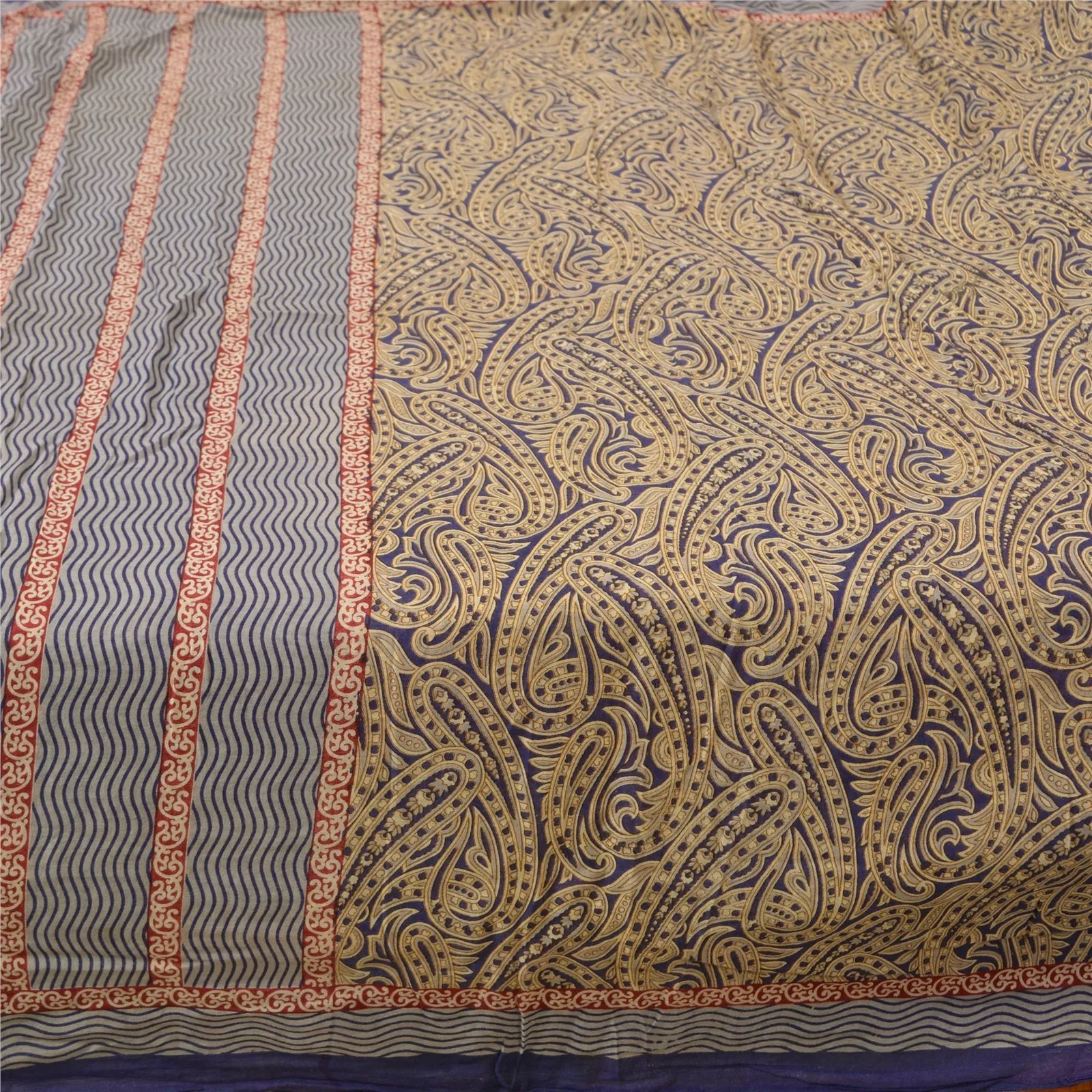 Sanskriti Vintage Sarees Indian Blue Pure Cotton Printed Sari 5yd Craft Fabric