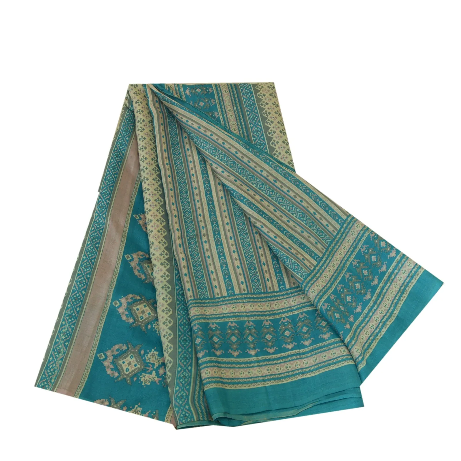 Sanskriti Vintage Sarees Indian Blue Pure Silk Printed Sari Floral Craft Fabric