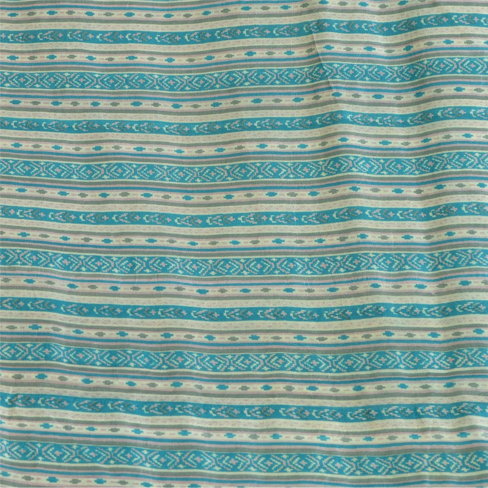 Sanskriti Vintage Sarees Indian Blue Pure Silk Printed Sari Floral Craft Fabric