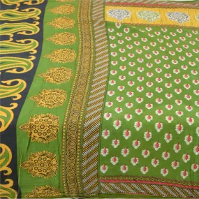 Sanskriti Vintage Sarees Indian Green Pure Cotton Printed Sari Soft Craft Fabric