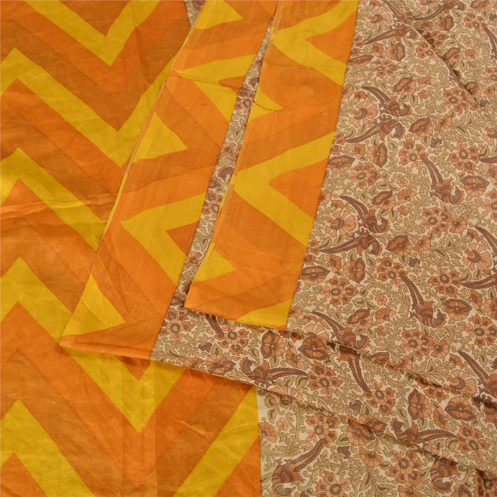 Sanskriti Vintage Sarees Indian Multi Pure Silk Printed Sari 5yd Craft Fabric