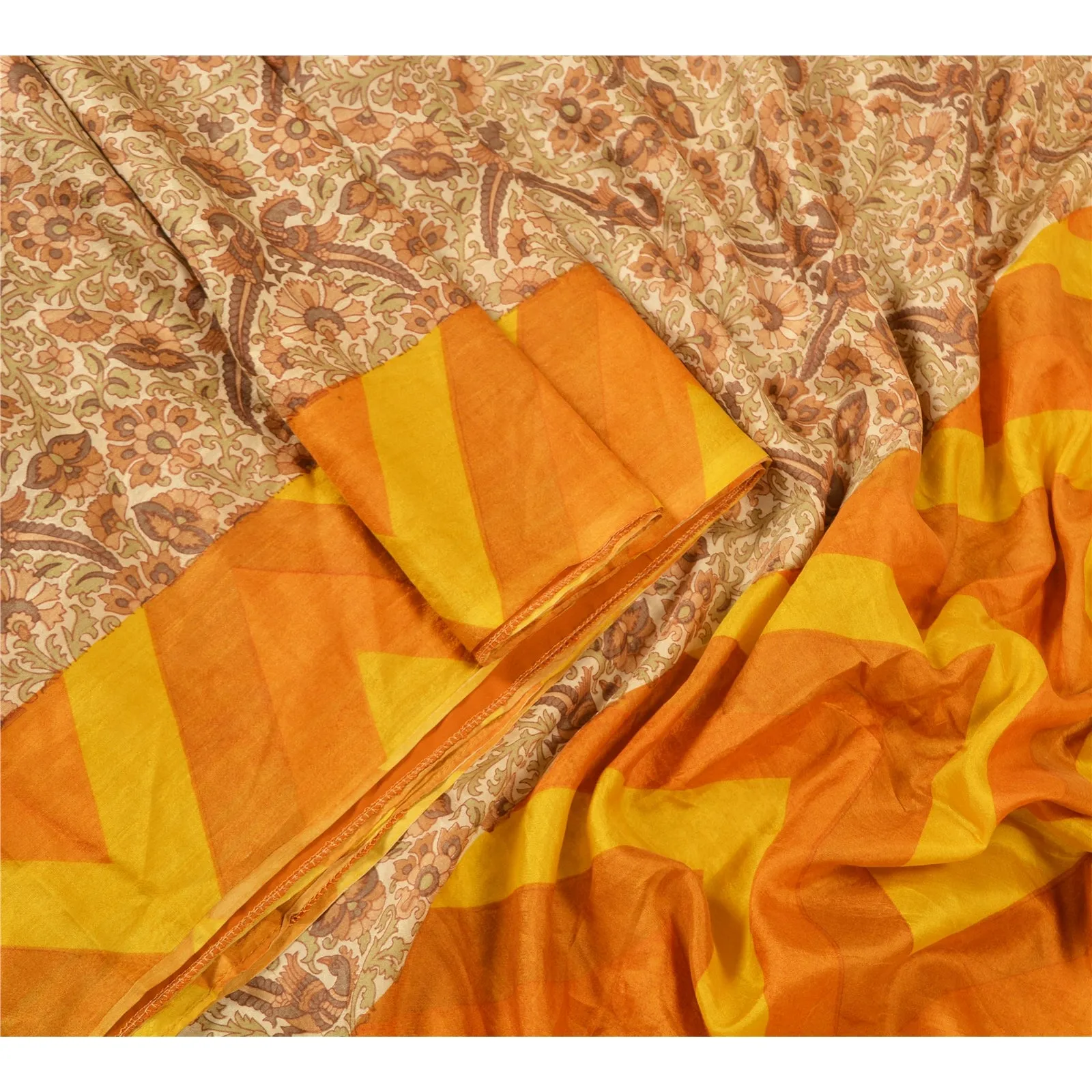 Sanskriti Vintage Sarees Indian Multi Pure Silk Printed Sari 5yd Craft Fabric