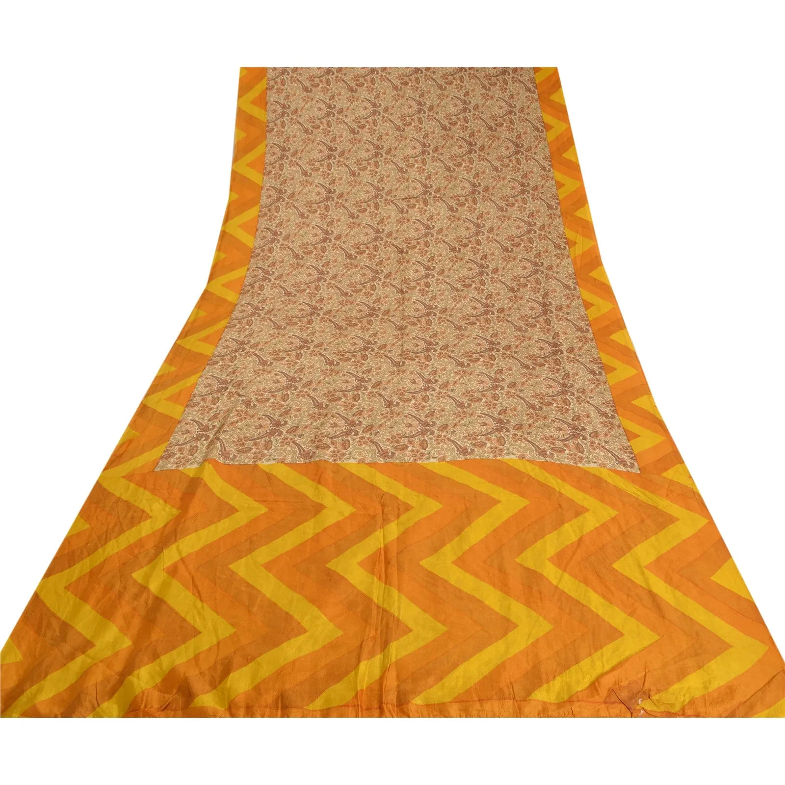 Sanskriti Vintage Sarees Indian Multi Pure Silk Printed Sari 5yd Craft Fabric