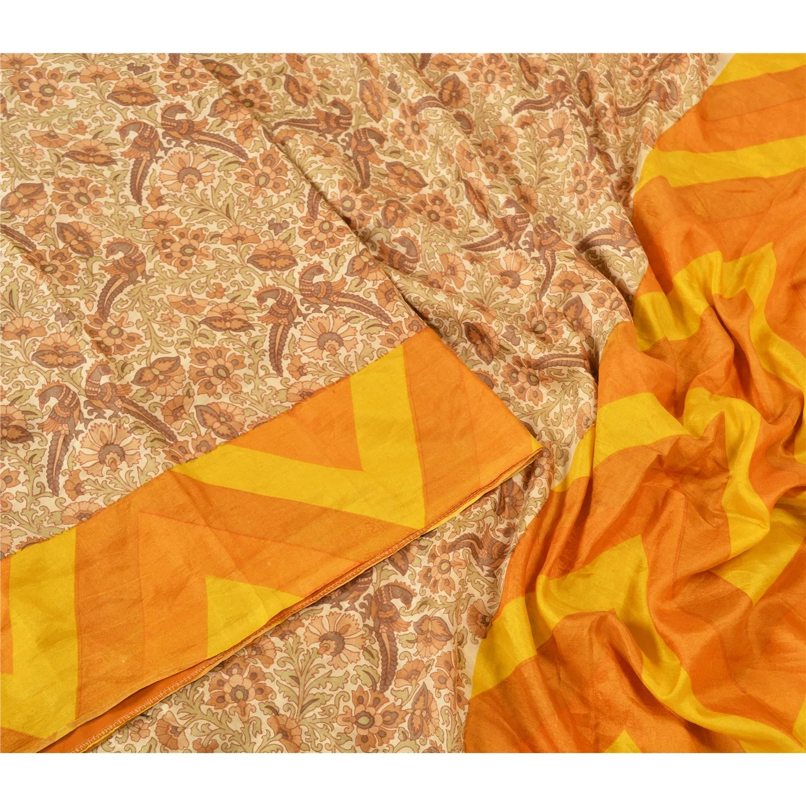 Sanskriti Vintage Sarees Indian Multi Pure Silk Printed Sari 5yd Craft Fabric