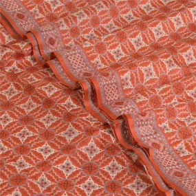 Sanskriti Vintage Sarees Indian Orange 100% Pure Silk Printed Sari Craft Fabric