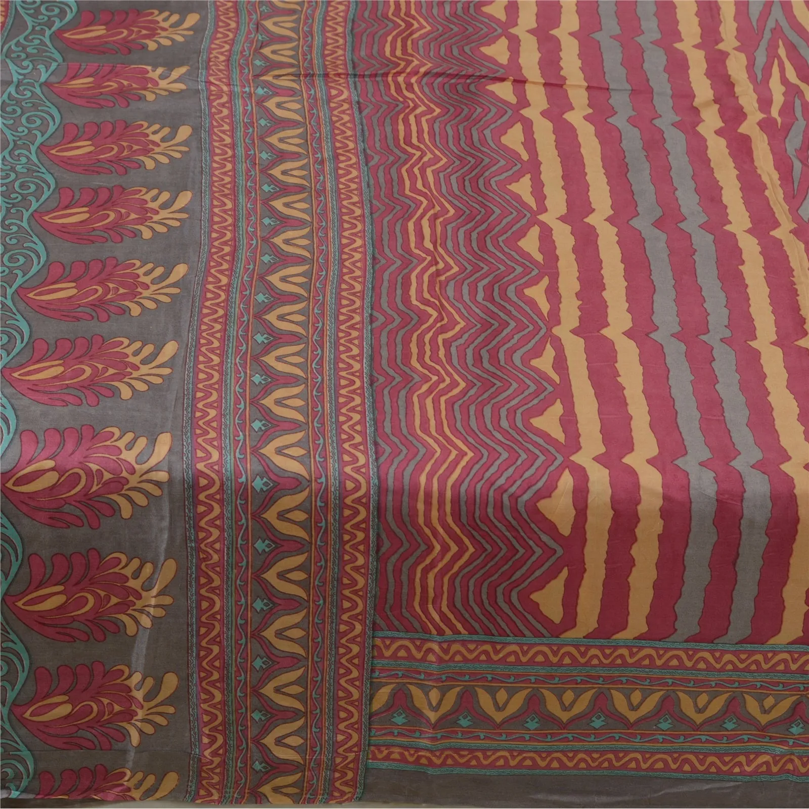 Sanskriti Vintage Sarees Indian Pink/Blue Pure Silk Printed Sari Craft Fabric