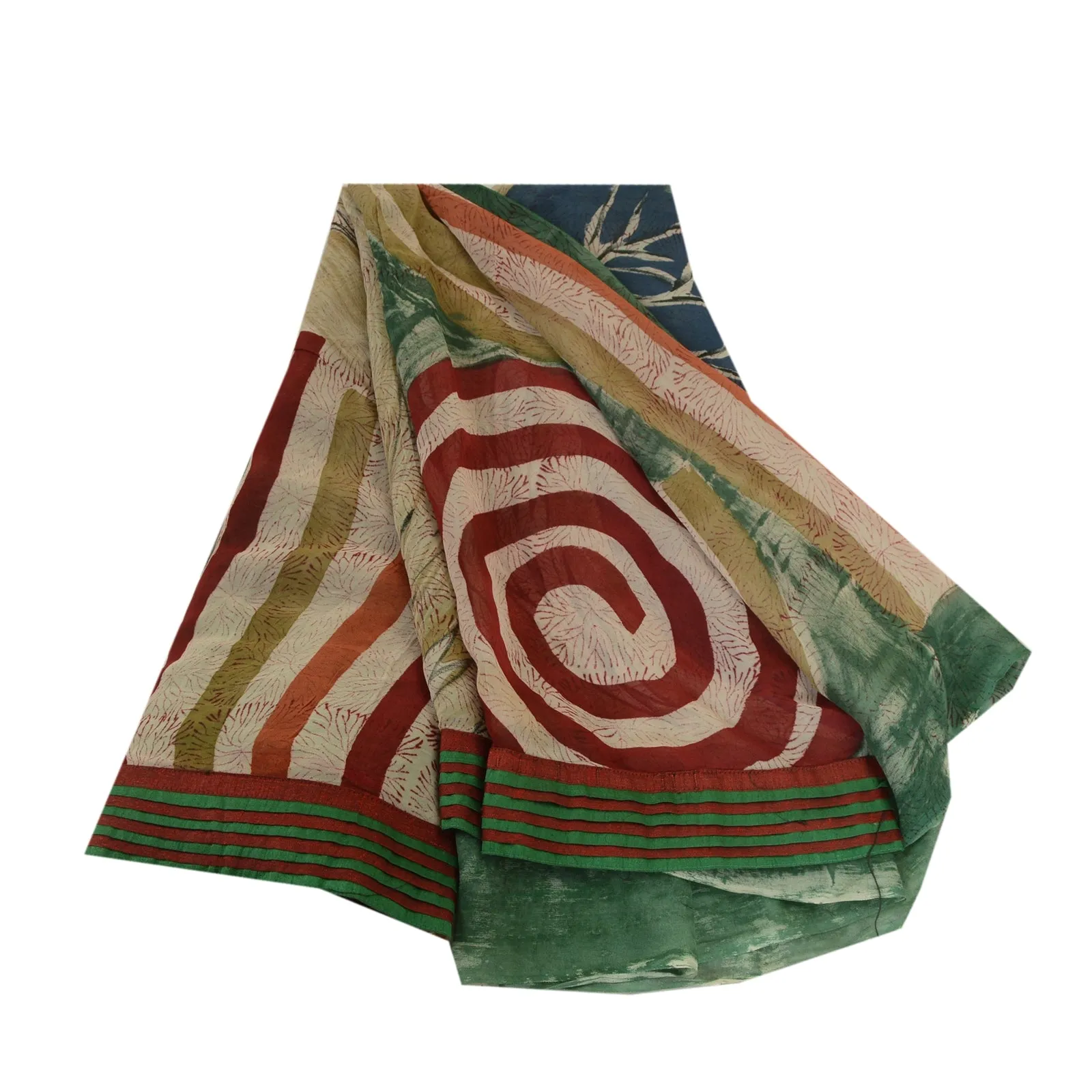 Sanskriti Vintage Sarees Multi Pure Georgette Silk Printed Sari 5yd Craft Fabric