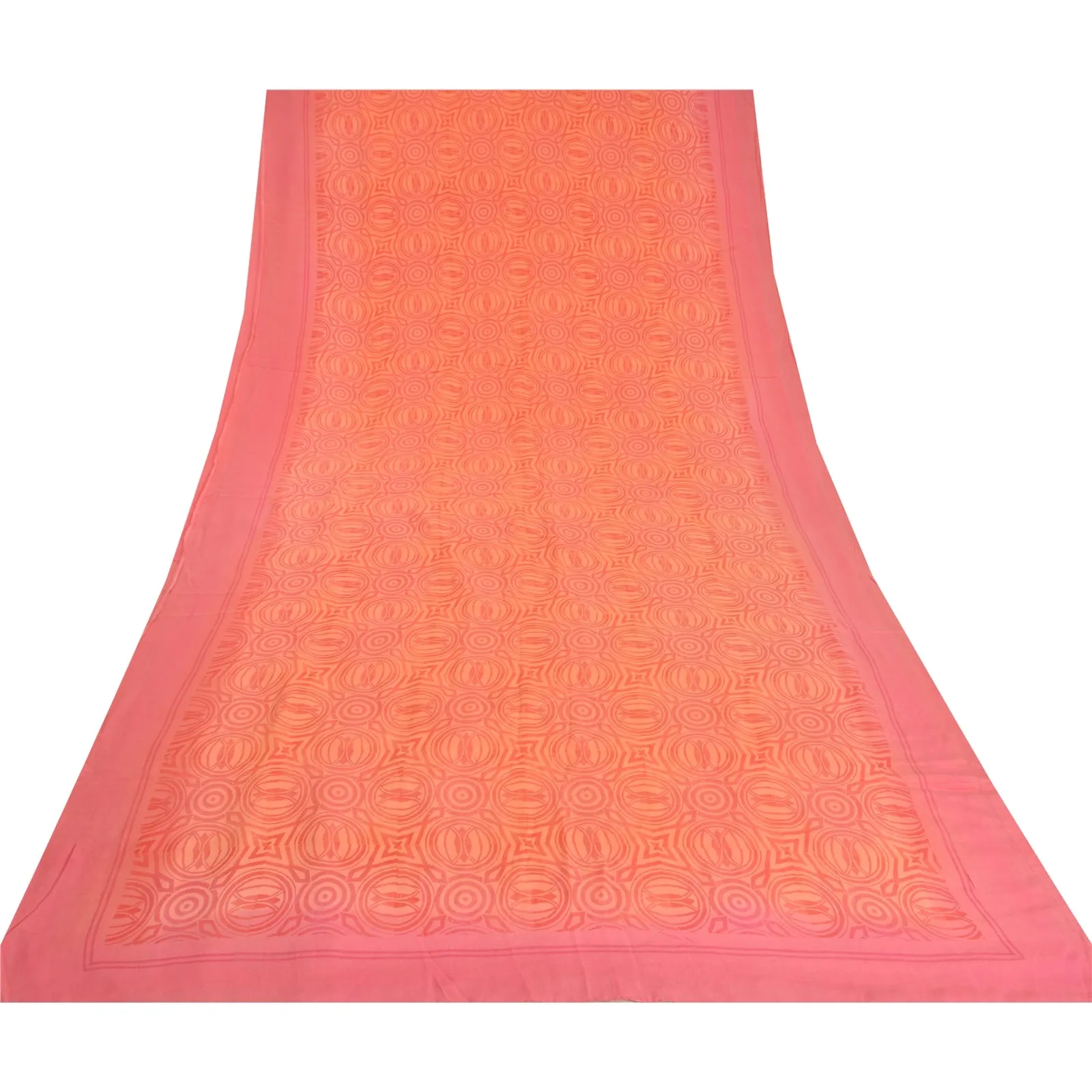 Sanskriti Vintage Sarees Peach/Pink Pure Crepe Silk Printed Sari Craft Fabric