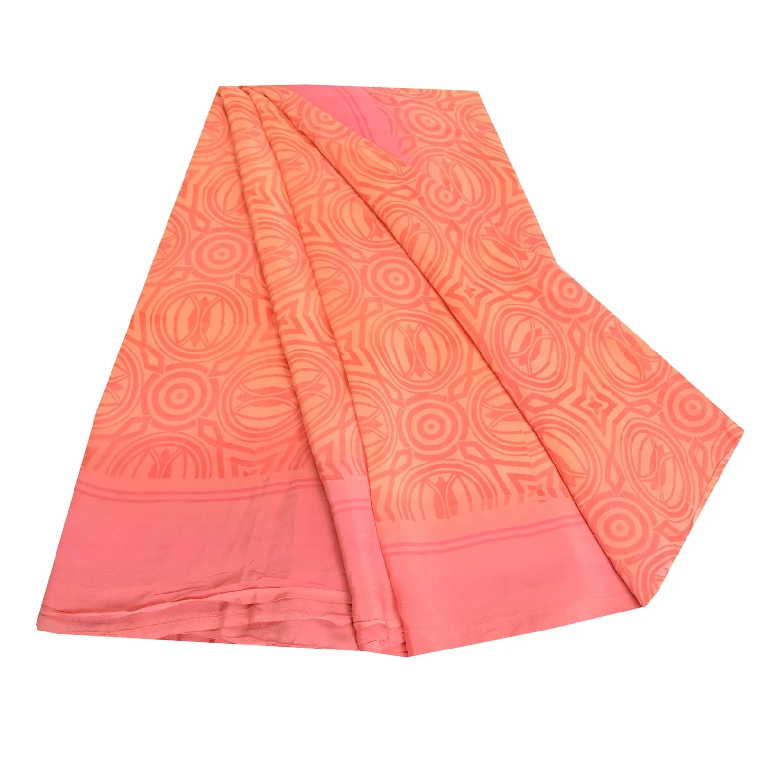 Sanskriti Vintage Sarees Peach/Pink Pure Crepe Silk Printed Sari Craft Fabric