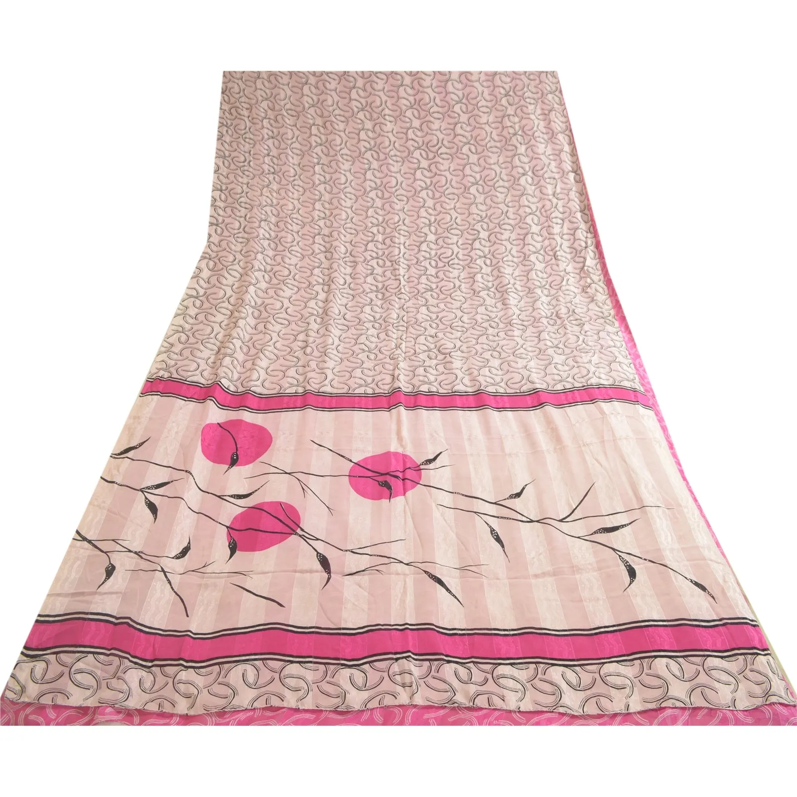 Sanskriti Vintage Sarees Pink Pure Georgette Silk Print Woven Sari Craft Fabric