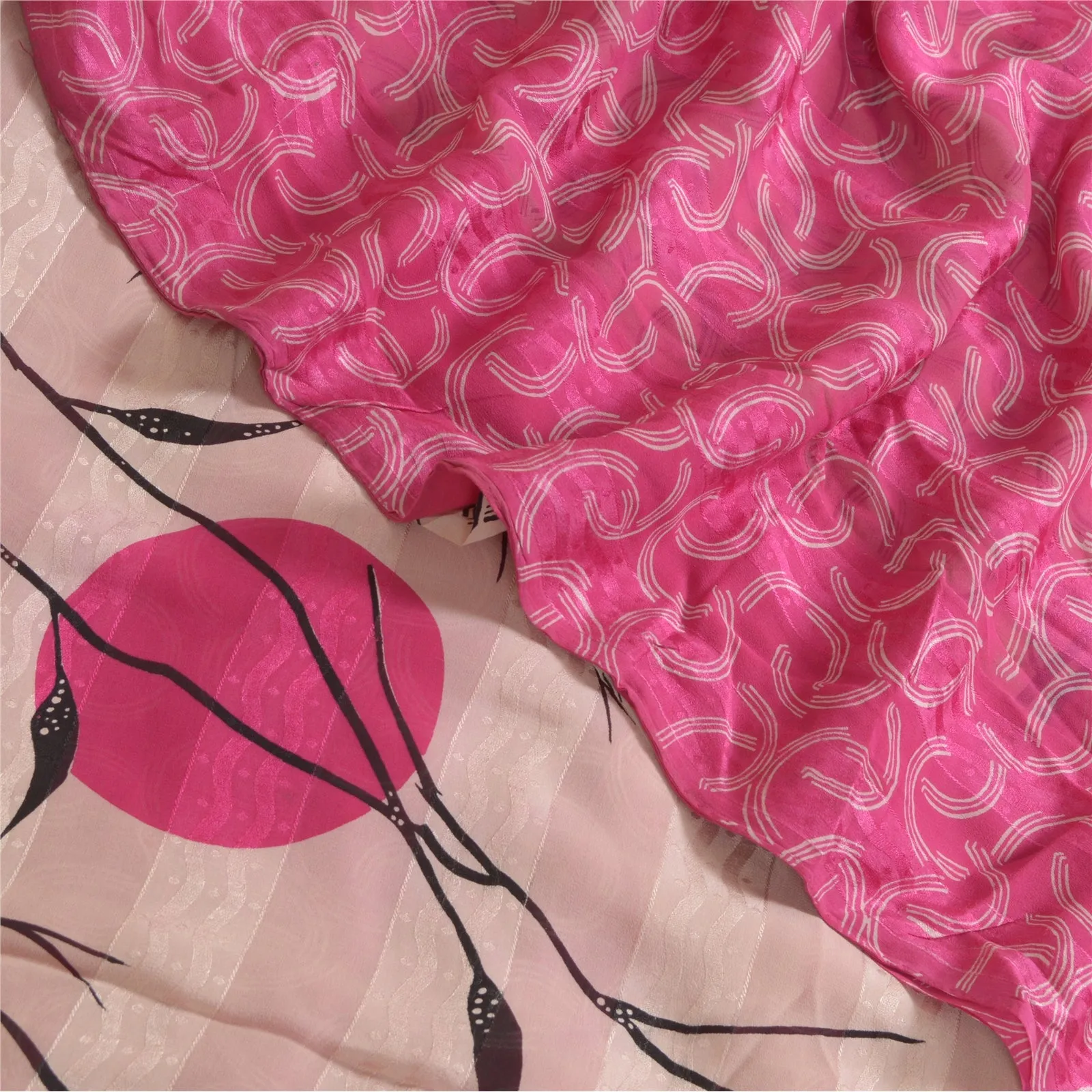 Sanskriti Vintage Sarees Pink Pure Georgette Silk Print Woven Sari Craft Fabric