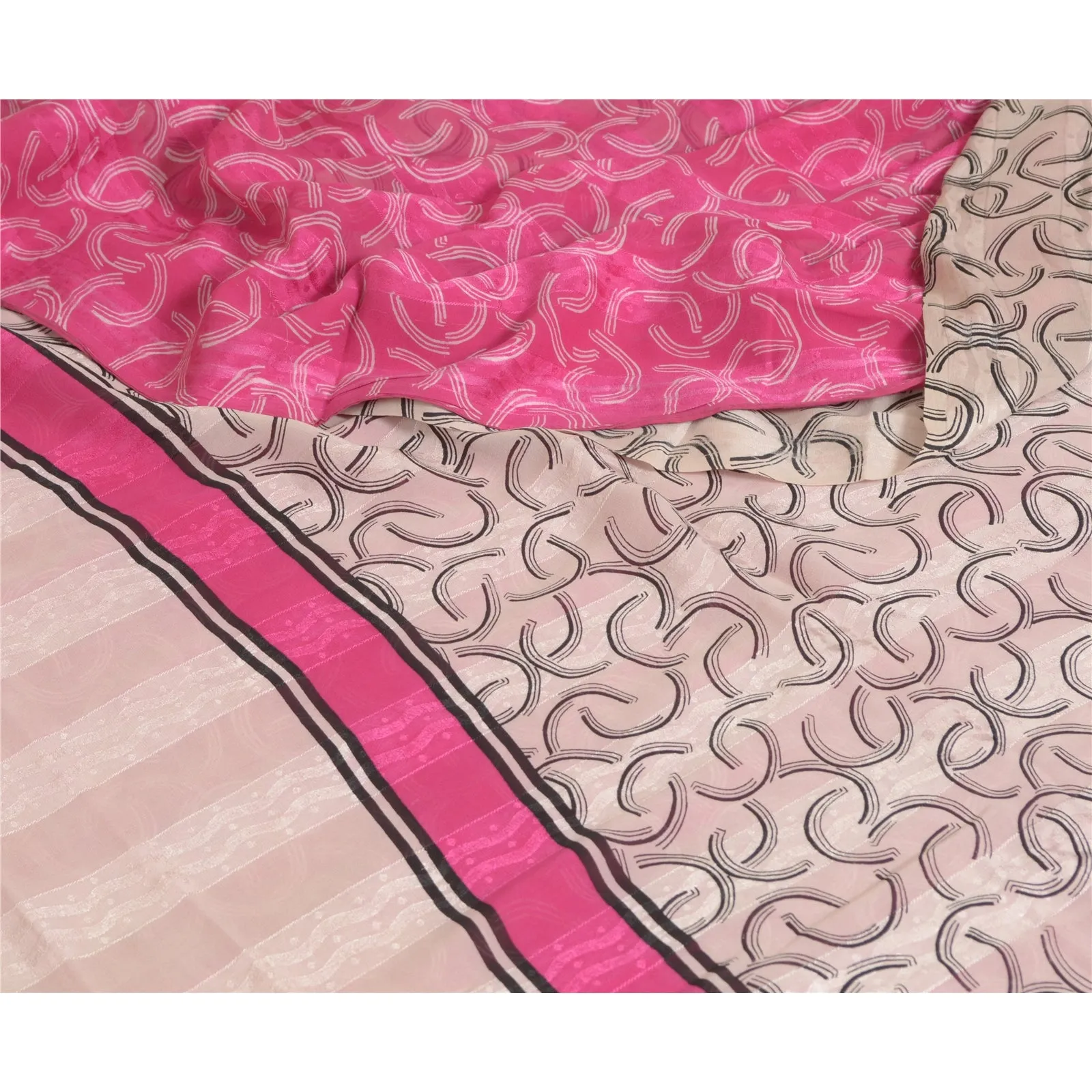 Sanskriti Vintage Sarees Pink Pure Georgette Silk Print Woven Sari Craft Fabric