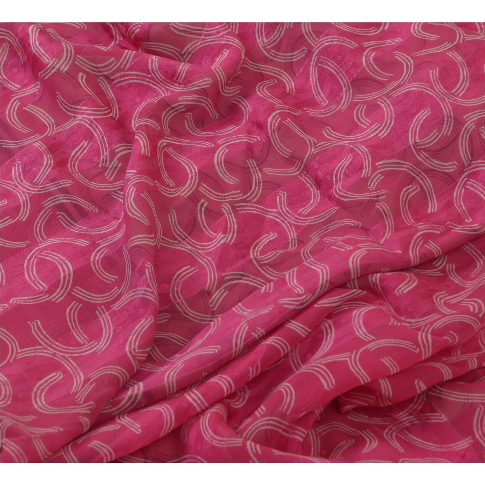 Sanskriti Vintage Sarees Pink Pure Georgette Silk Print Woven Sari Craft Fabric