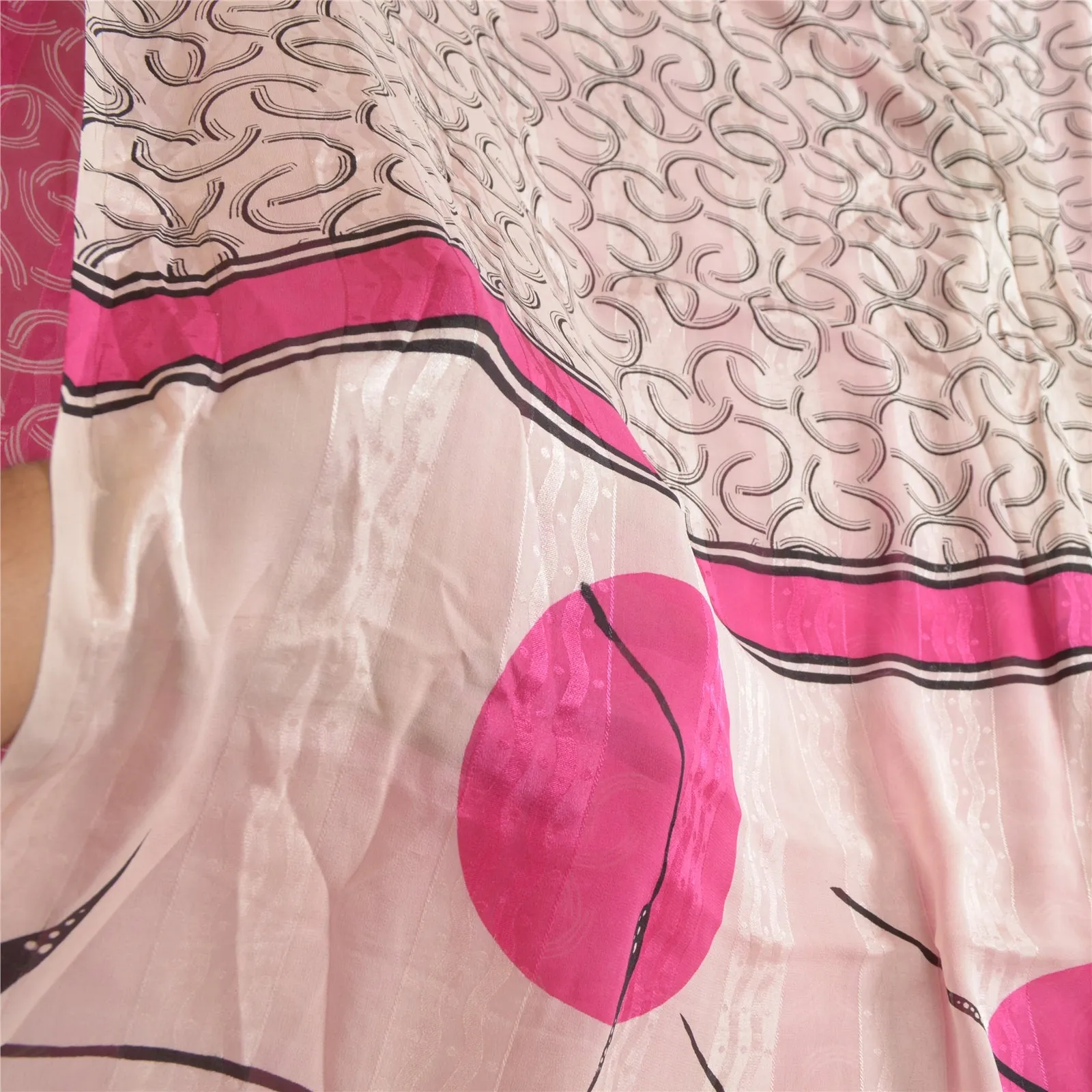 Sanskriti Vintage Sarees Pink Pure Georgette Silk Print Woven Sari Craft Fabric