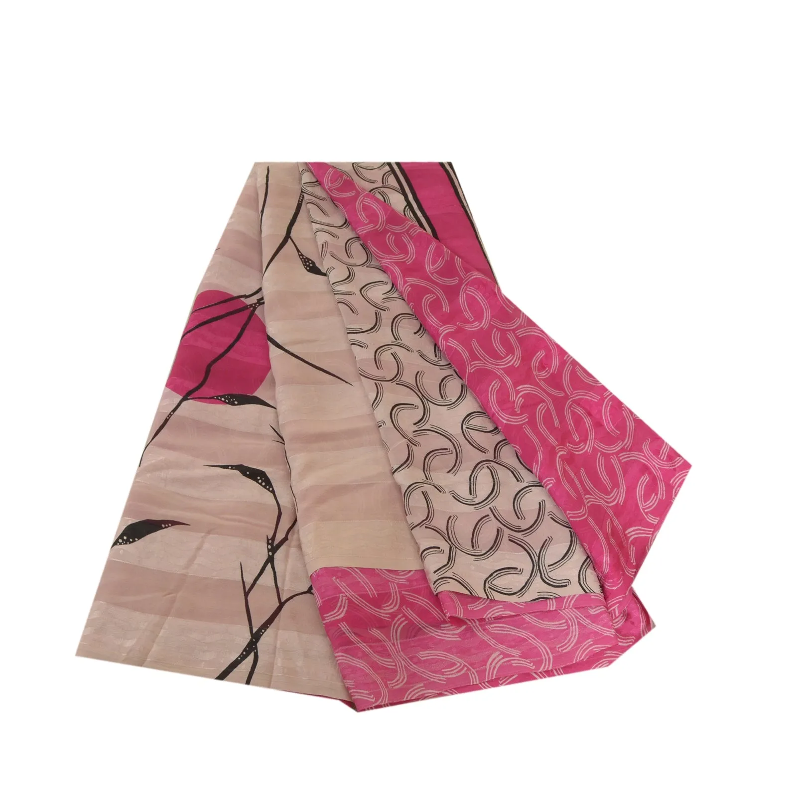 Sanskriti Vintage Sarees Pink Pure Georgette Silk Print Woven Sari Craft Fabric