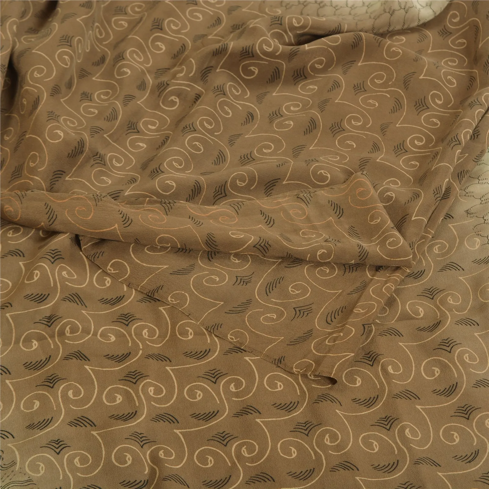 Sanskriti Vintage Sarees Shades of Brown Pure Crepe Silk Print Sari Craft Fabric