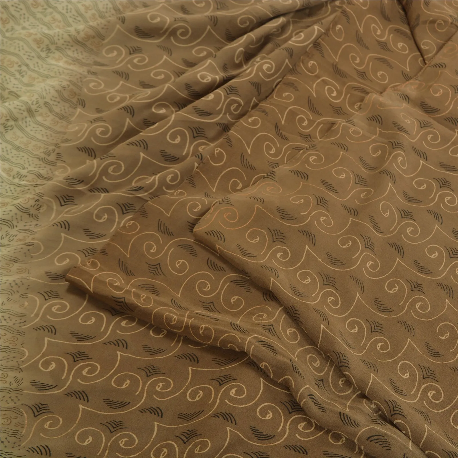 Sanskriti Vintage Sarees Shades of Brown Pure Crepe Silk Print Sari Craft Fabric