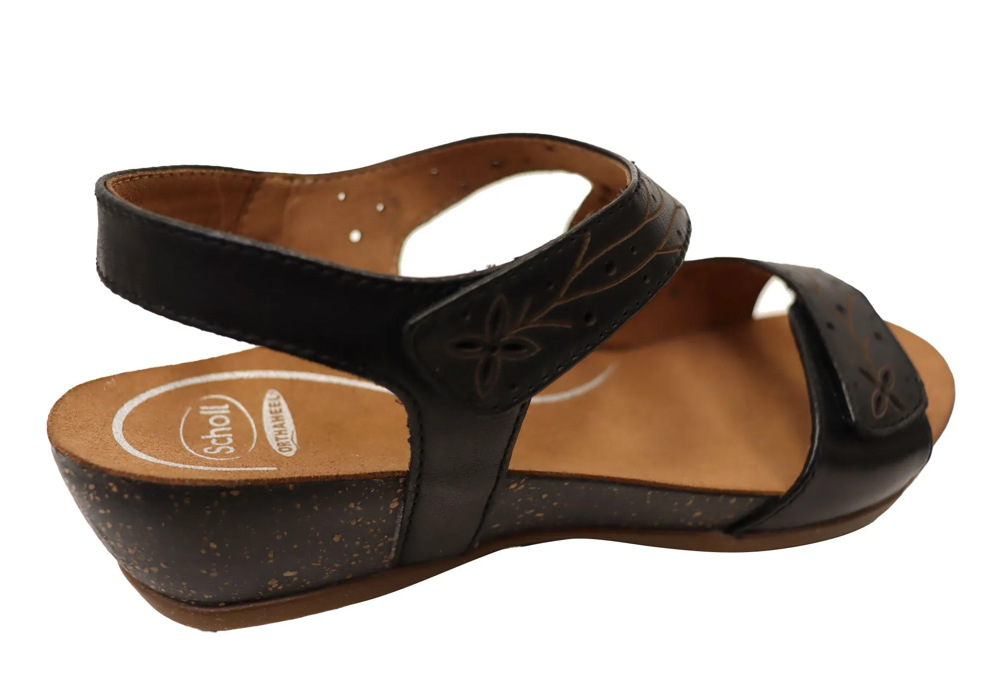 Scholl Orthaheel Jenna Womens Comfortable Leather Wedge Sandals