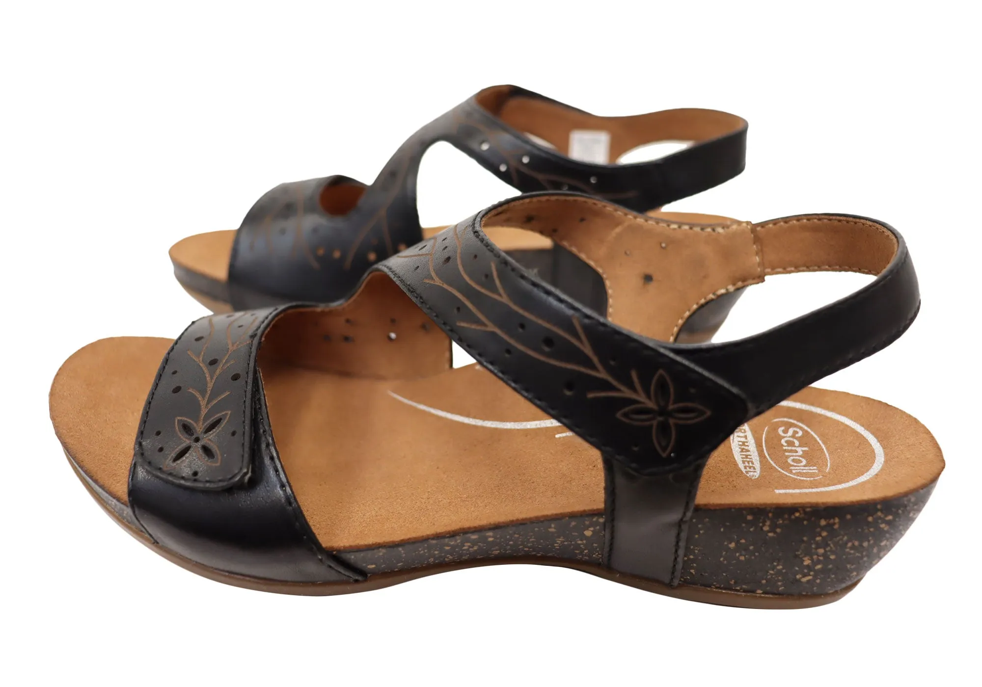 Scholl Orthaheel Jenna Womens Comfortable Leather Wedge Sandals