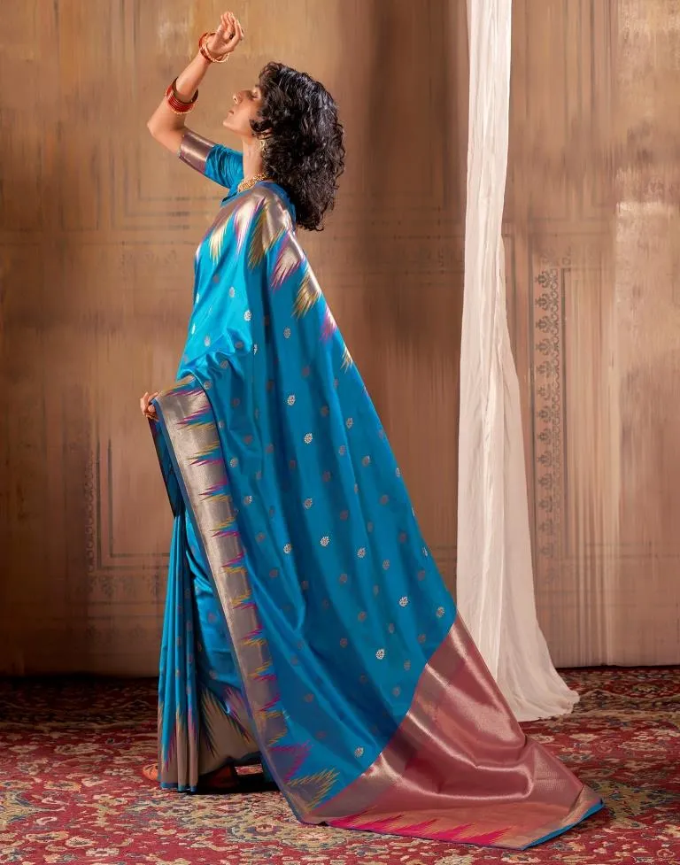 Sea Blue Silk Woven Sarees