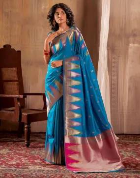 Sea Blue Silk Woven Sarees