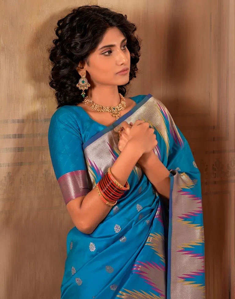 Sea Blue Silk Woven Sarees