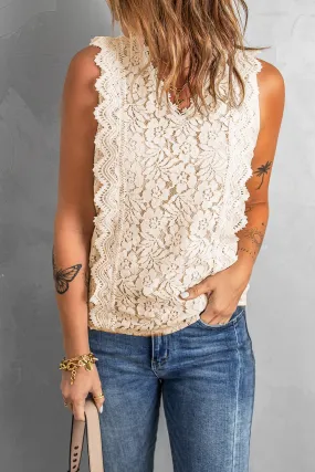 Sensational Scalloped V-Neck Lace Tank