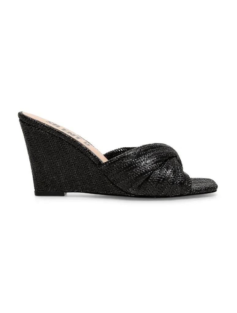 Silent D Katia Wedge Sandal in Black Raffia