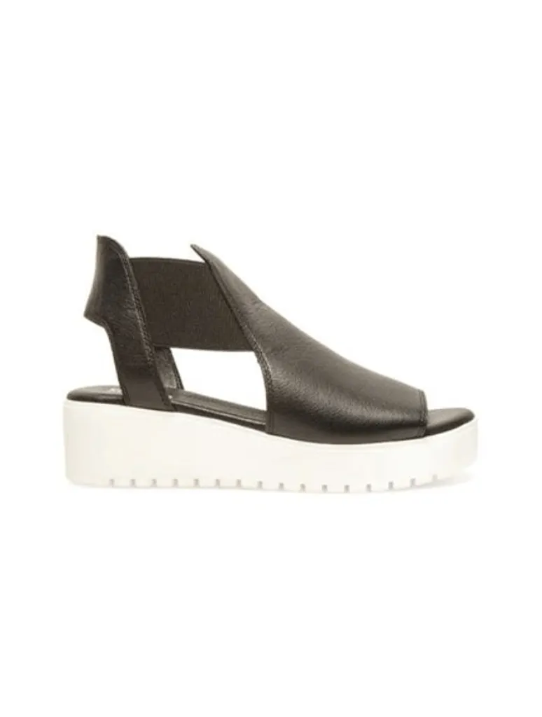 Silent D Ozie Sandal in Black Leather with White Sole