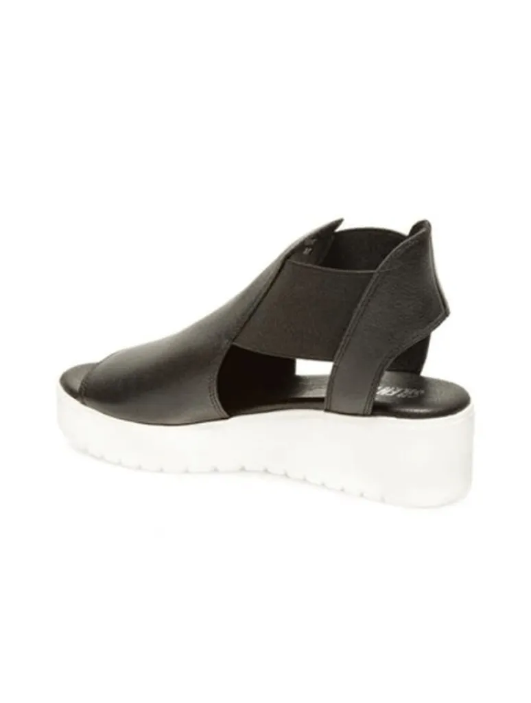 Silent D Ozie Sandal in Black Leather with White Sole