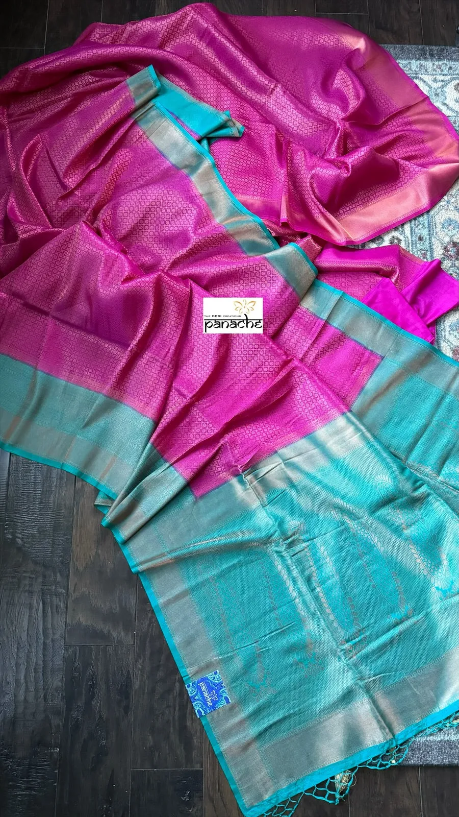 Soft Silk Banaras Saree - Magenta Sea Green