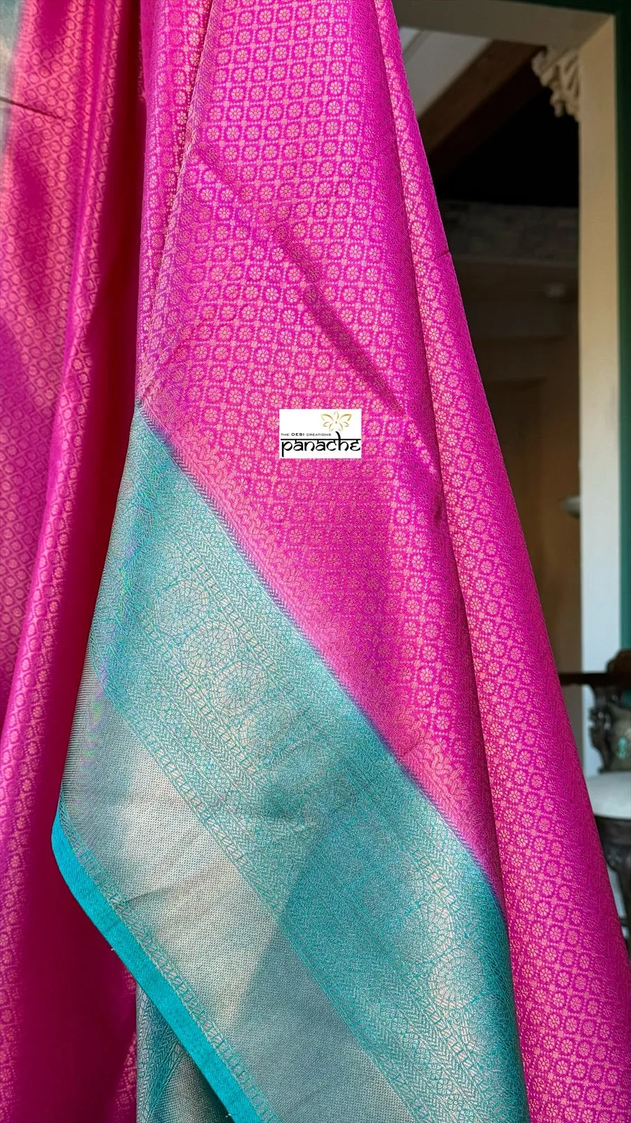 Soft Silk Banaras Saree - Magenta Sea Green