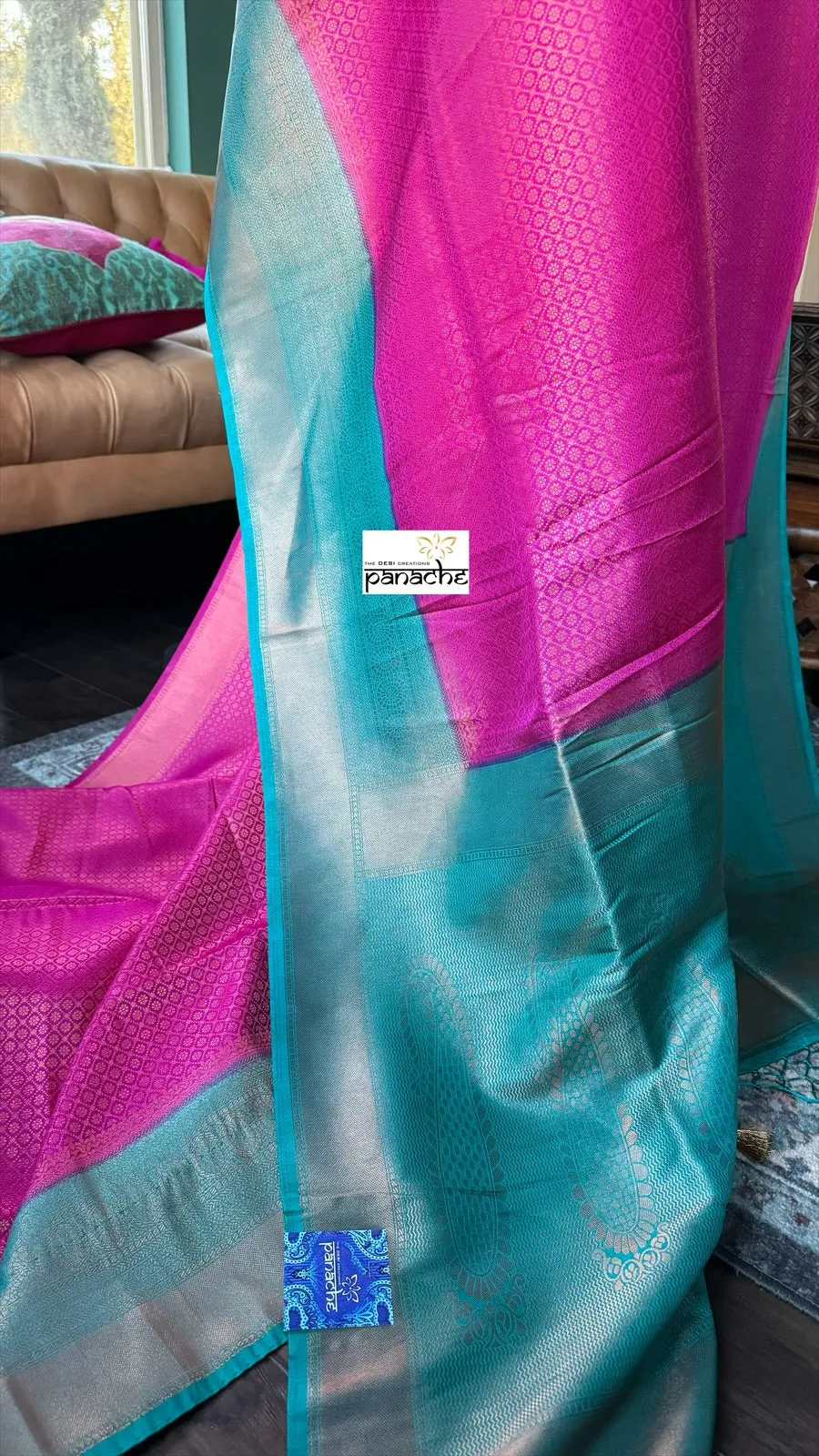 Soft Silk Banaras Saree - Magenta Sea Green