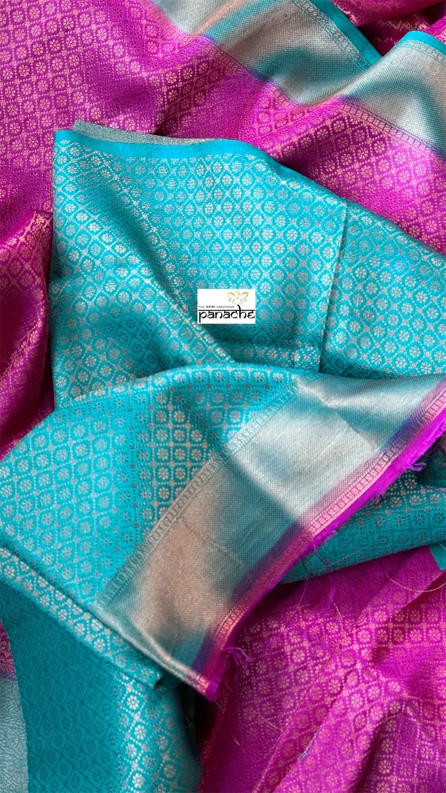 Soft Silk Banaras Saree - Magenta Sea Green