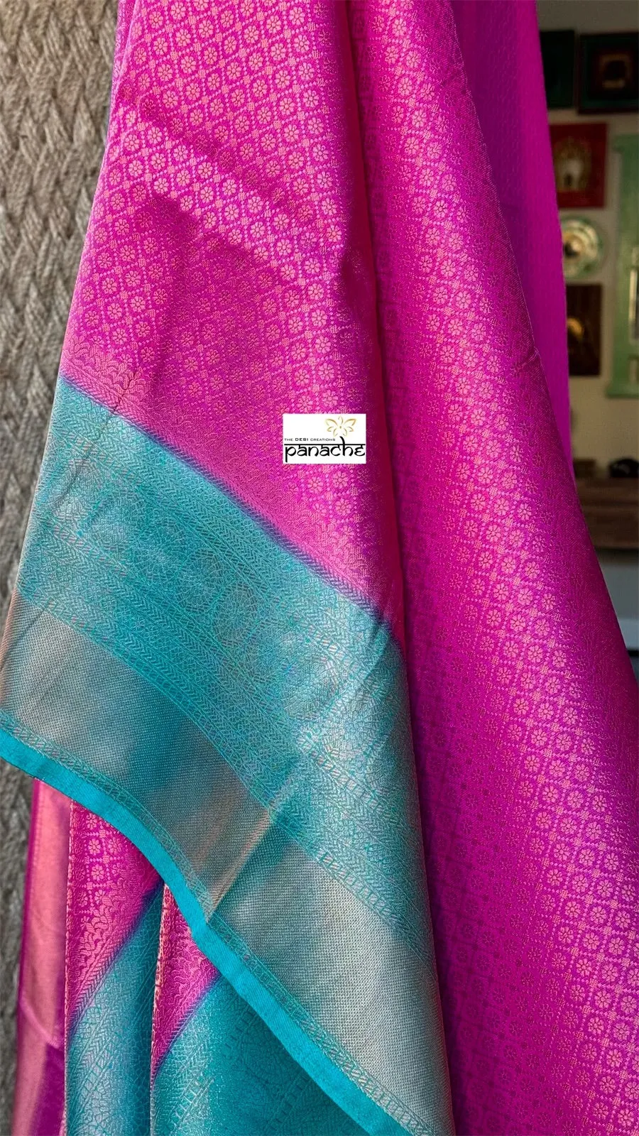 Soft Silk Banaras Saree - Magenta Sea Green