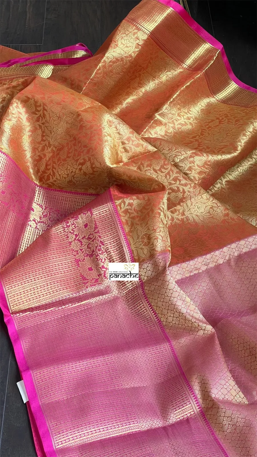 Soft Silk Banaras Saree - Orange Pink Tanchoi