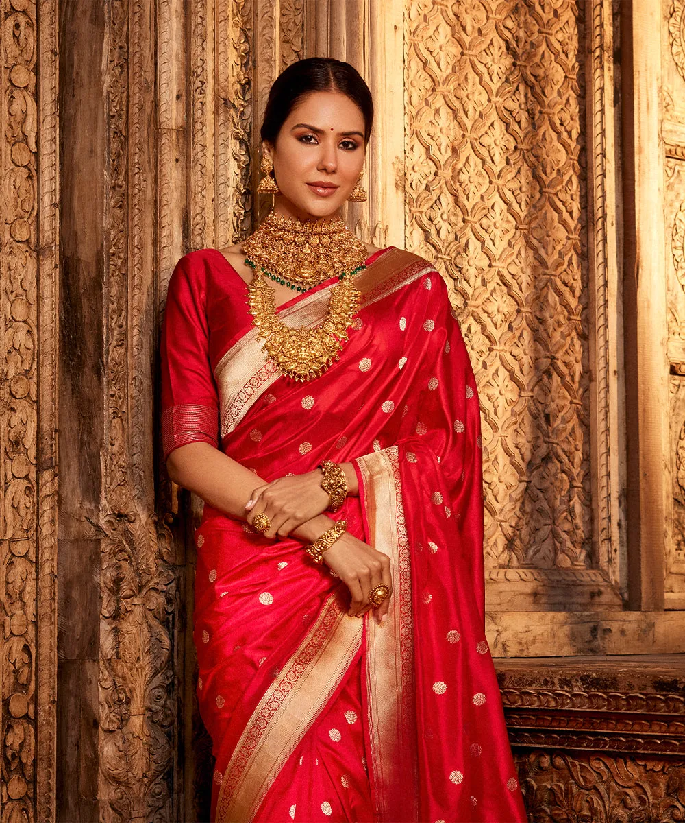 Sonam Bajwa In Handloom Red Pure Katan Silk Asharfi Booti Banarasi Saree - Pre Order