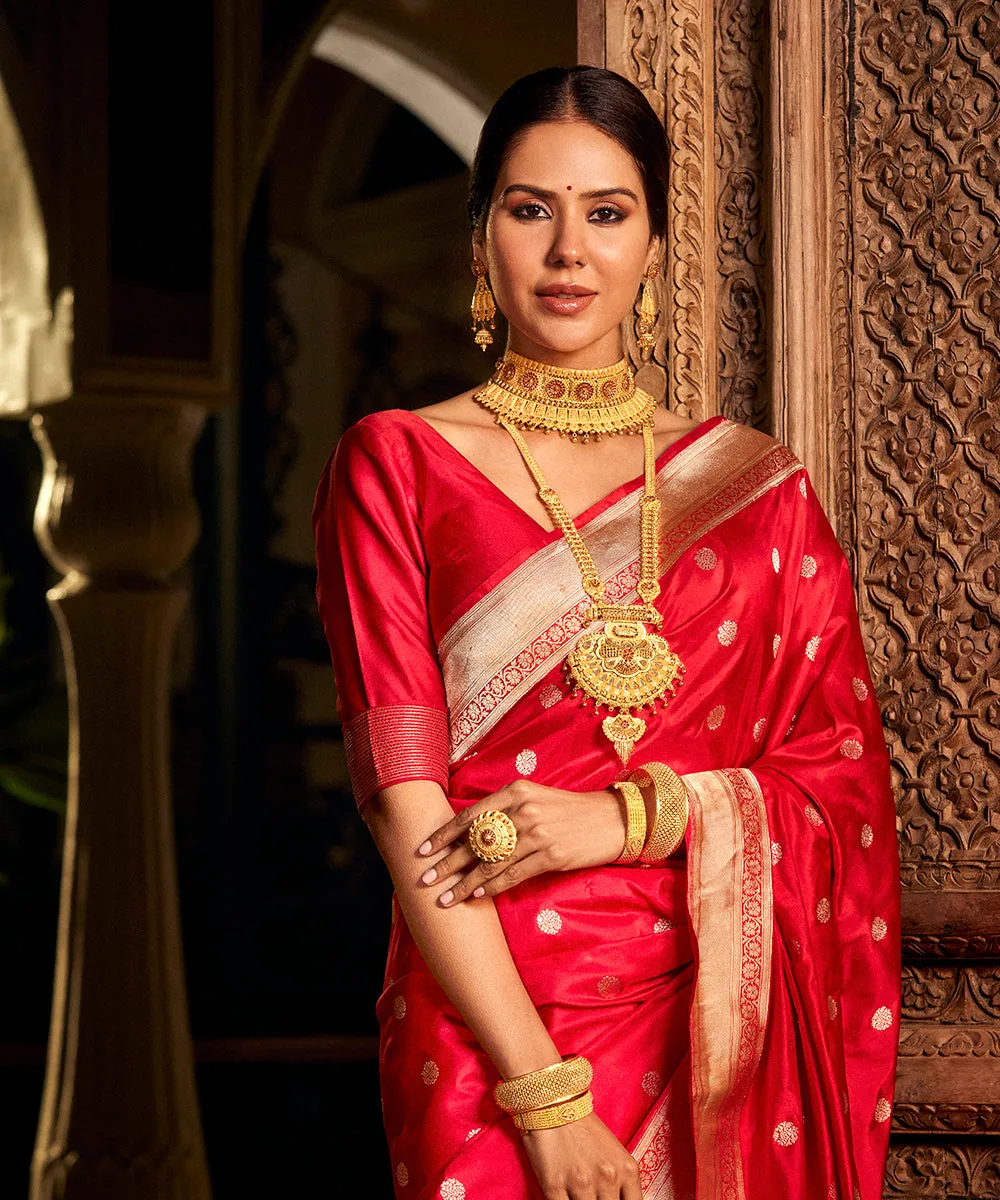 Sonam Bajwa In Handloom Red Pure Katan Silk Asharfi Booti Banarasi Saree - Pre Order